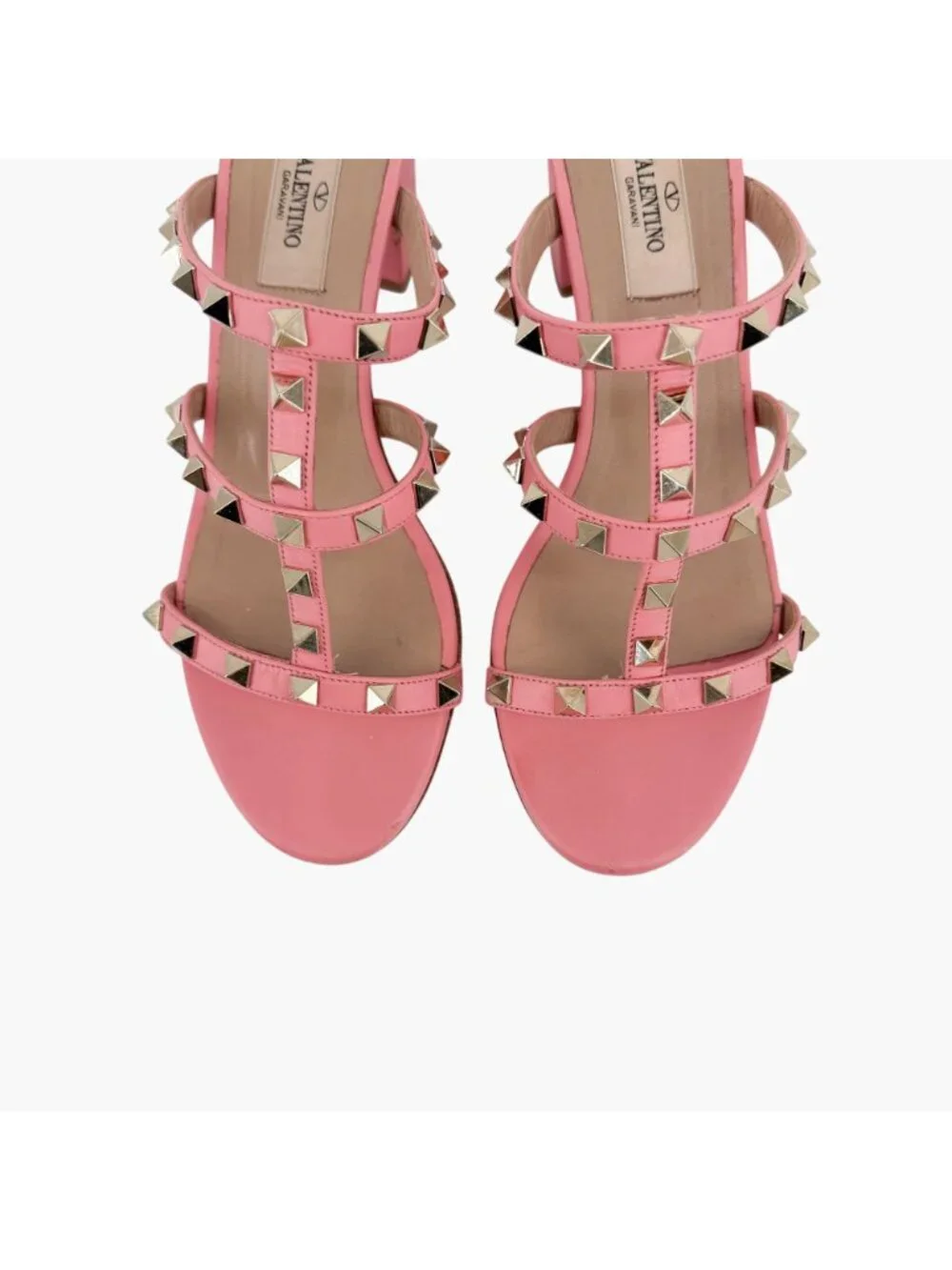 Valentino Rockstud Cage Block Heel Mule Sandals Pink Leather Size 38 US 8